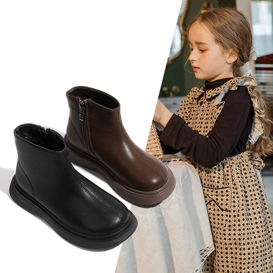 Children's Leather Boots with Fleece Lining