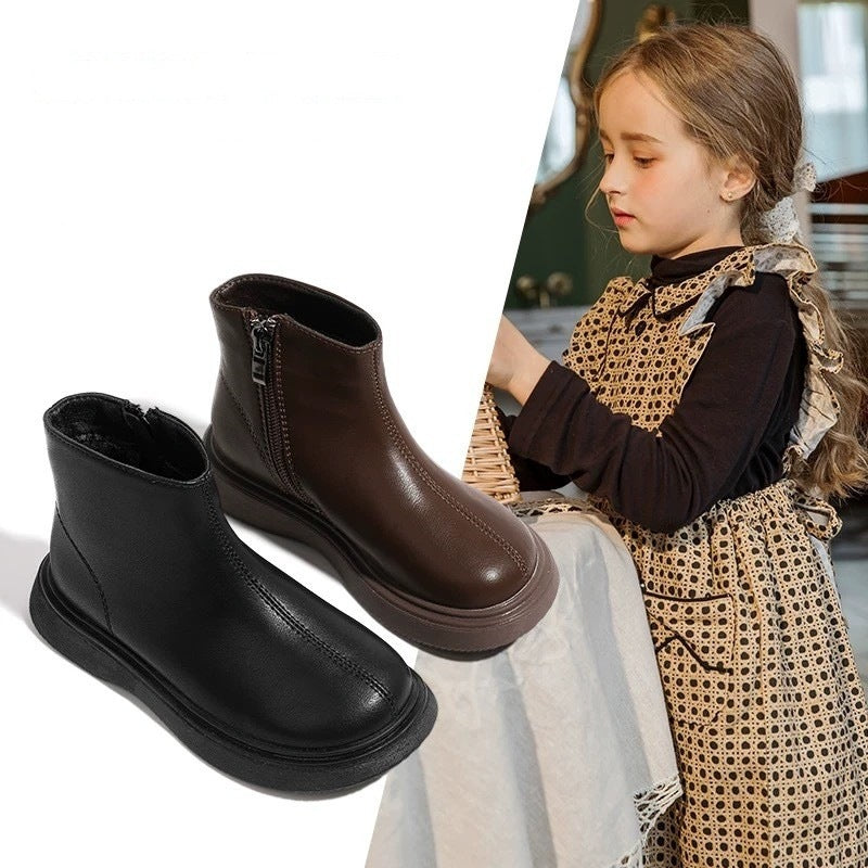 Children's Leather Boots with Fleece Lining