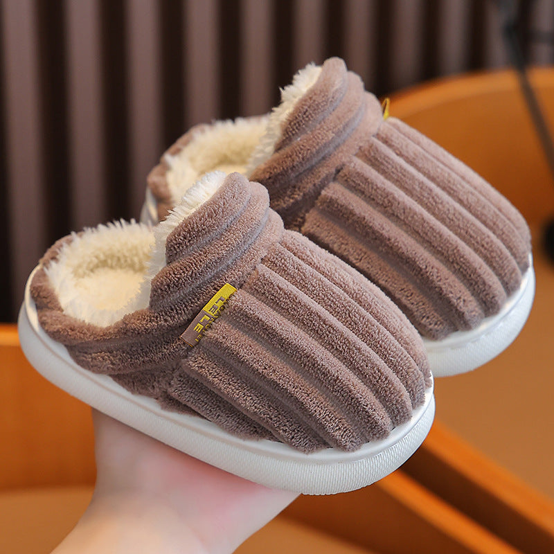 Winter Kids Fleece-Lined Cotton Slippers with Anti-Slip Sole