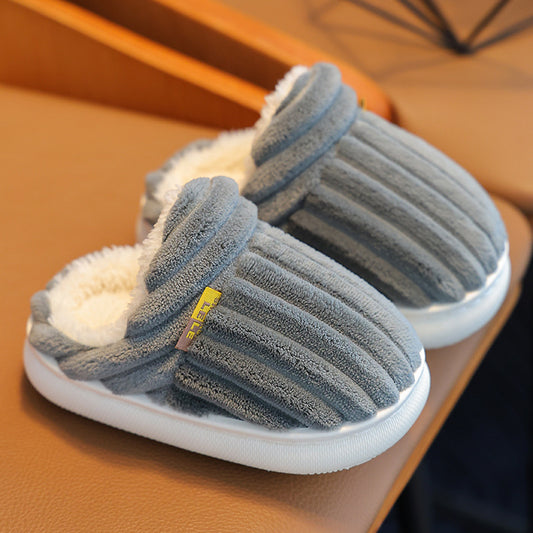 Winter Kids Fleece-Lined Cotton Slippers with Anti-Slip Sole