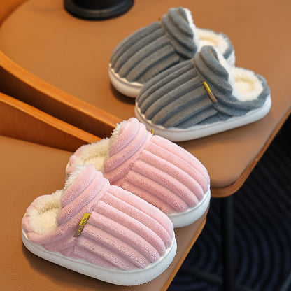 Winter Kids Fleece-Lined Cotton Slippers with Anti-Slip Sole