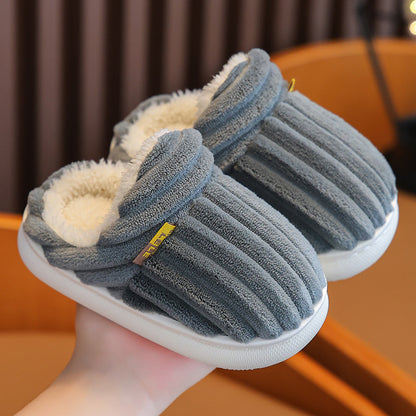Winter Kids Fleece-Lined Cotton Slippers with Anti-Slip Sole